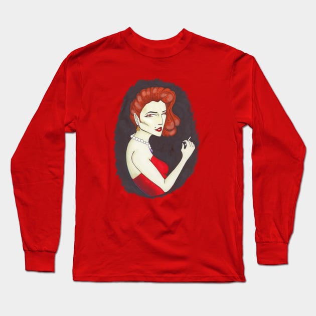 Lady In Red Long Sleeve T-Shirt by TaliDe